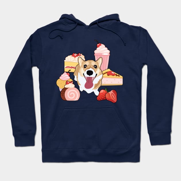 Strawberry Desserts Corgi Hoodie by MaplewoodMerch